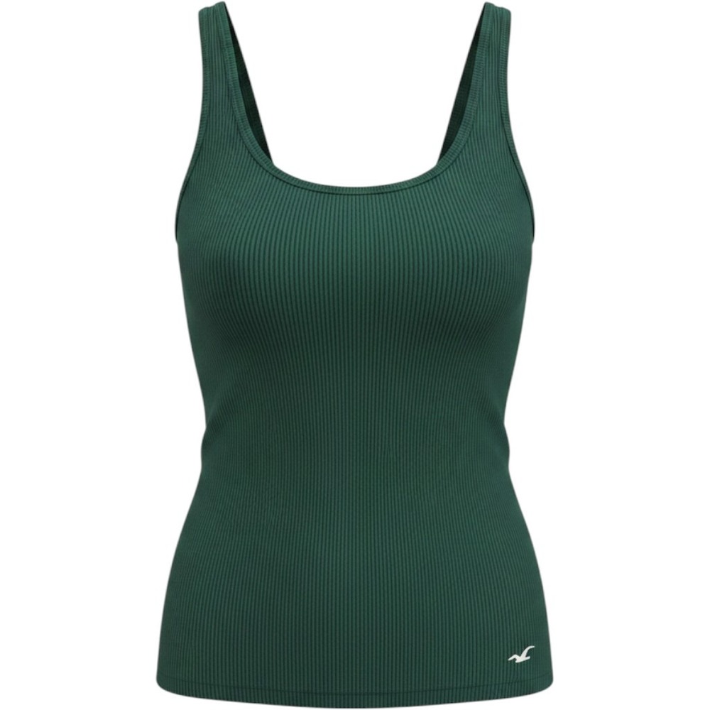 Hollister Y2K Ribbed Tank Top Forest Green Scoop Neck Seagull Logo Cami Small